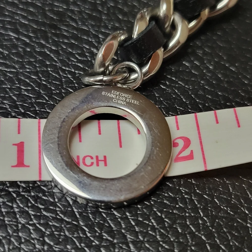 Signed Edforce Sheepskin Leather Stainless Steel Link Toggle Bracelet 30.3 gr. - Picture 2 of 5